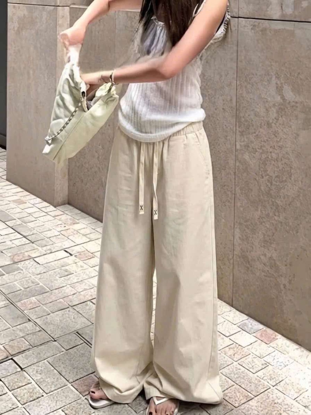 Polo by Ralph Lauren Cream Wide-Leg Drawstring Pants